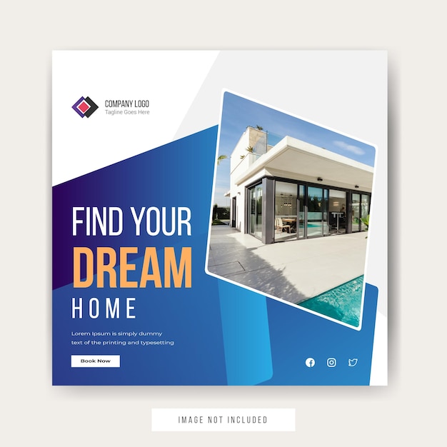 Find your dream home Instagram promotion post template design premium vector