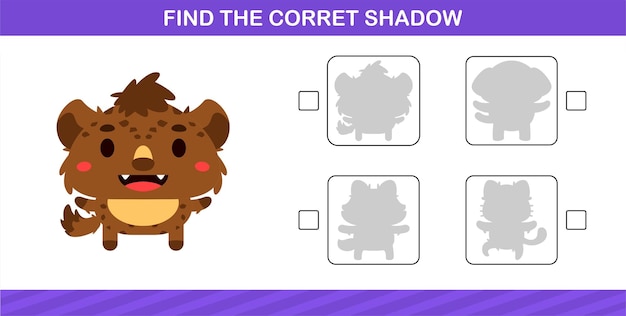 Finding the correct shadow of cute animal education page game for kindergarten and preschool