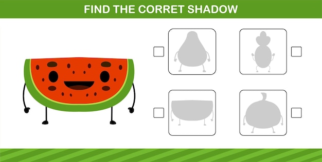 Finding the correct shadow of cute fruit education page game for kindergarten and preschool