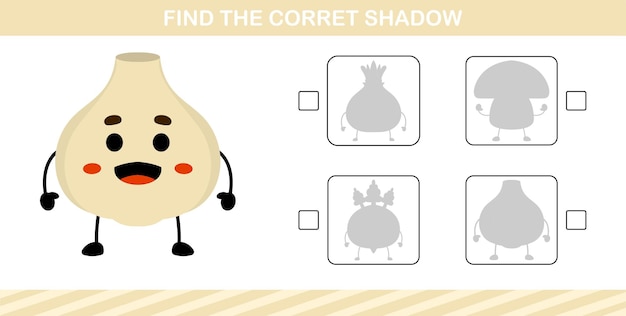 Finding the correct shadow of cute vegetable education page game for kindergarten and preschool