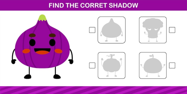 Finding the correct shadow of cute vegetable education page game for kindergarten and preschool