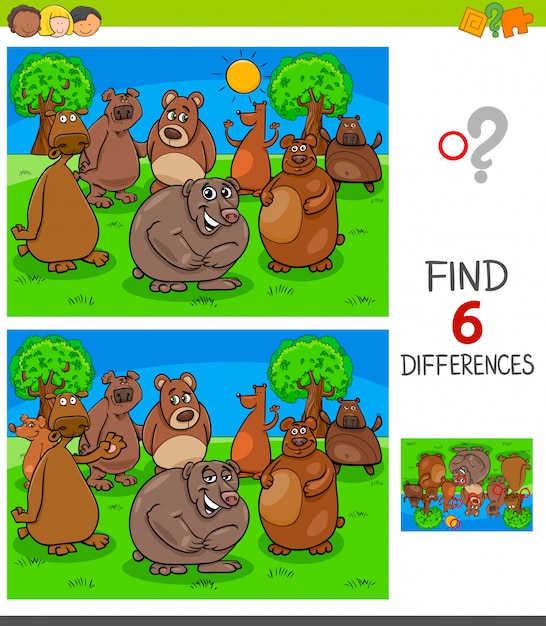 Finding differences game with bears characters