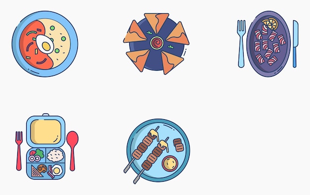 Fine dining and dish vector set