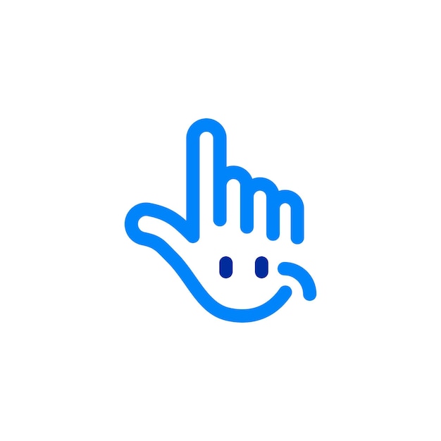 finger hand touch and smile logo design vector template. touchscreen digital technology concept icon