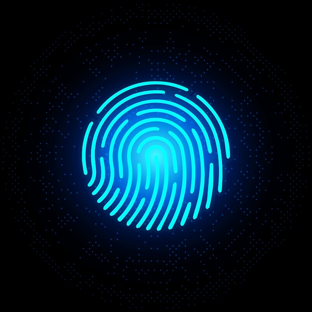 Finger print blue neon on dark background