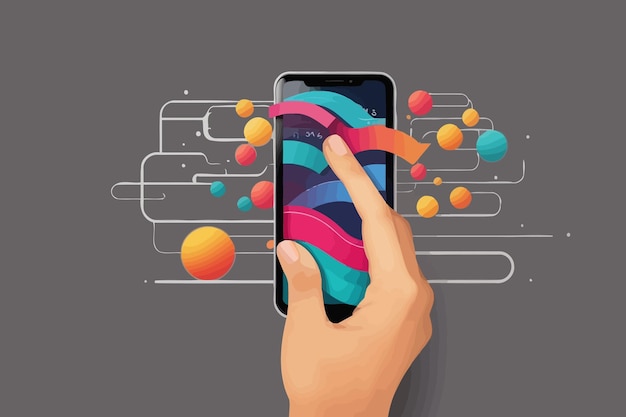 finger scrolling through a mobile illustration