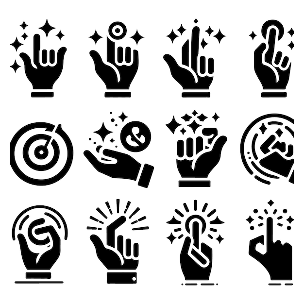 Finger Snapping Icon Set Hand Finger snap easy vector symbol in a black filled and outlined style