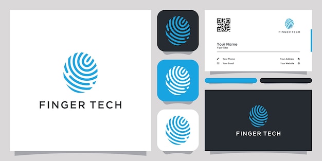 finger tech logo with line art design icon   template