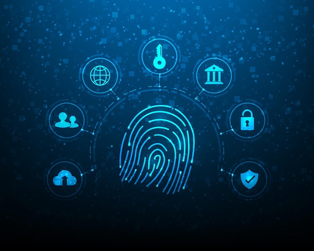 fingerprint cyber security technology digital on blue background electronic key and code safety