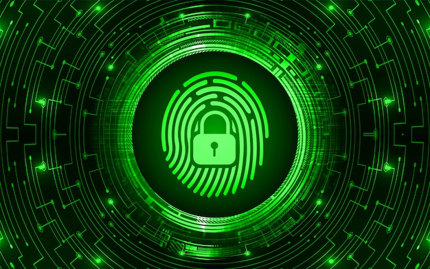 Fingerprint HUD Closed Padlock on digital background, cyber security