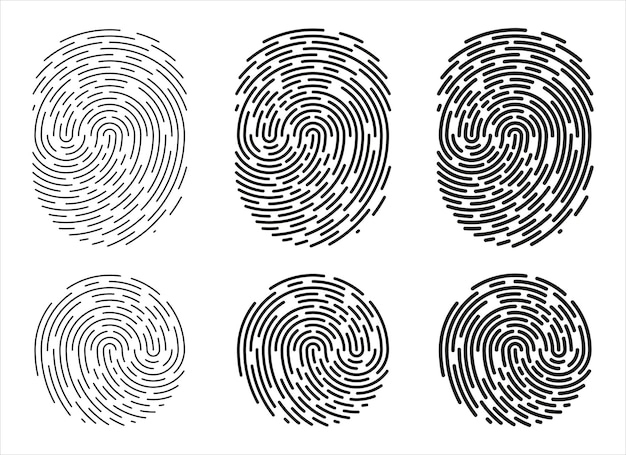 Fingerprint identification symbol icon set in flat style Security authentication