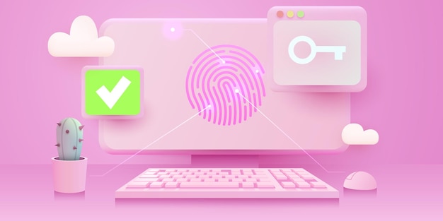 Fingerprint Scan Biometrics Identify Authorization on computer Data protection and security Vector illustration