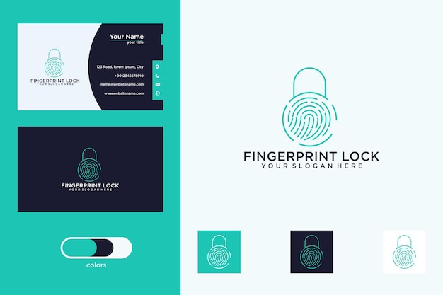 fingerprint with padlock logo design and business card