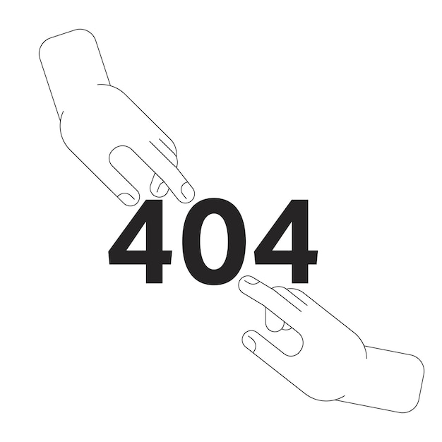 Fingers touch black white error 404 flash message Hands reaching towards each other Monochrome empty state ui design Page not found popup cartoon image Vector flat outline illustration concept