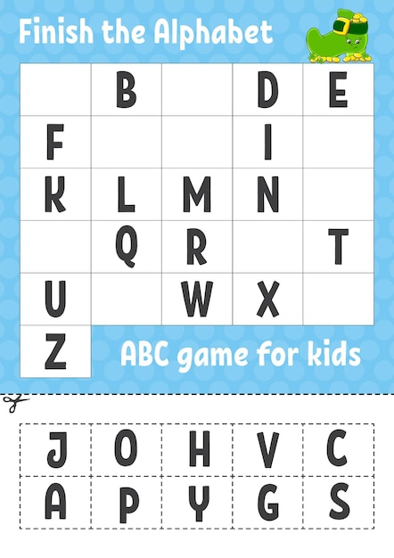 Finish the alphabet ABC game for kids Cut and glue Education developing worksheet