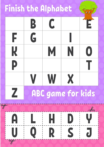 Finish the alphabet worksheet for kids