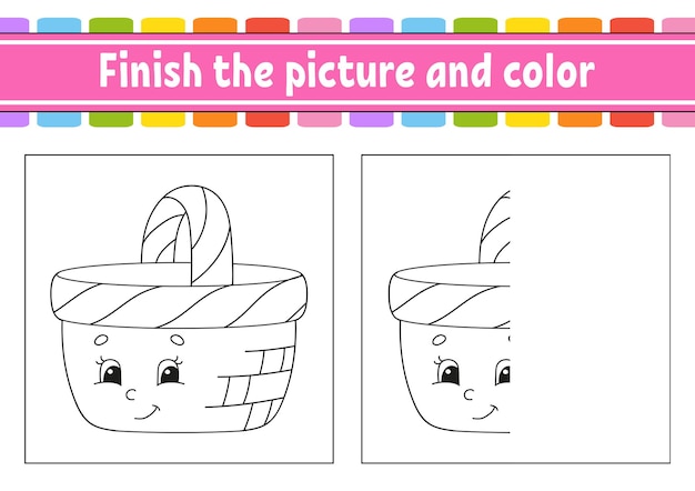 Finish the picture and color cartoon character isolated on white background For kids education Activity worksheet