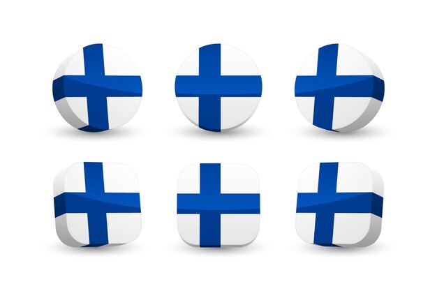 Finland flag 3d vector illustration button flag of Finland isolated on white