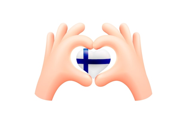 Finland flag in form of hand heart National flag concept Vector