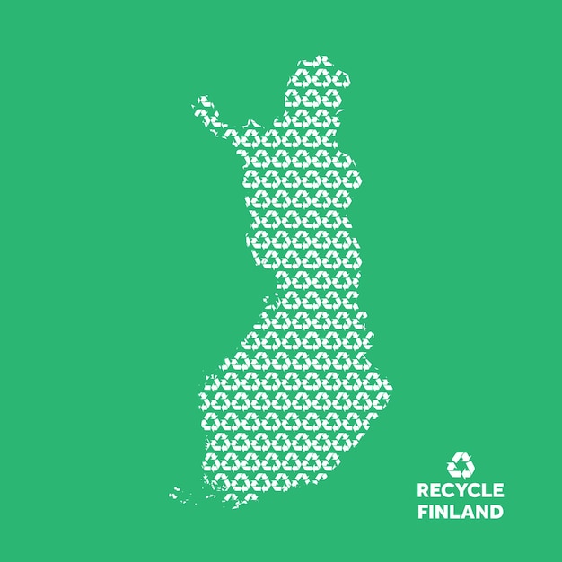 Finland map made from recycling symbol environmental concept