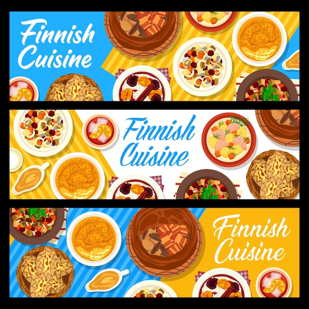 Finnish cuisine restaurant food vector banners