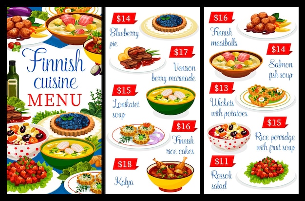 Finnish cuisine restaurant menu, food of Finland