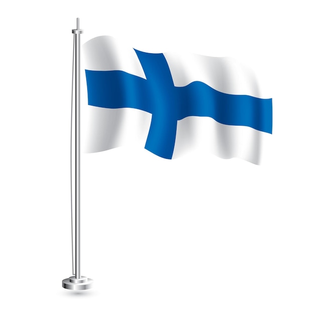 Finnish Flag Isolated Realistic Wave Flag of Finland Country on Flagpole