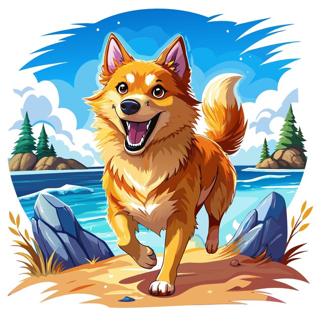 Vector finnish spitz dog excited stay ocean vector