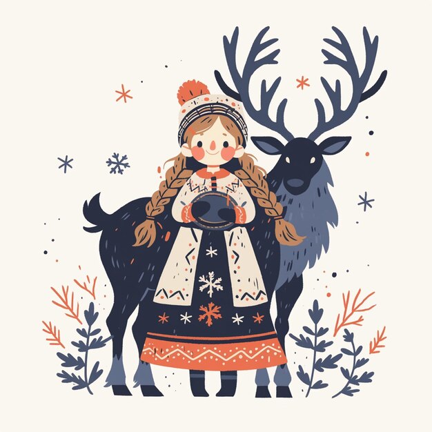 Vector finnish woman in traditional reindeer herders gear