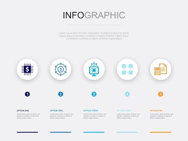 Fintech finance technology blockchain accounting icons Infographic design template Creative concept with 5 steps