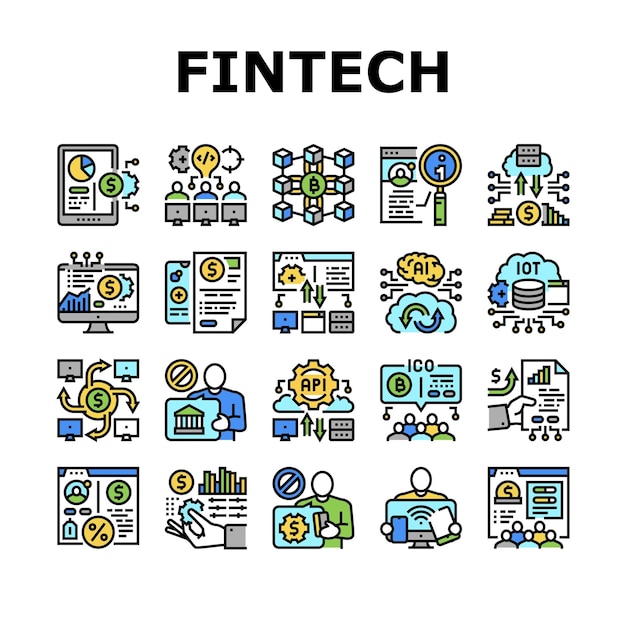 Fintech Financial Technology Icons Set Vector