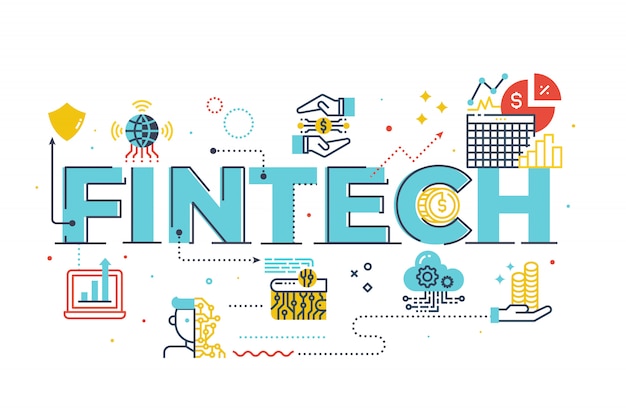 Vector fintech (financial technology) word lettering illustration