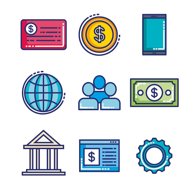 Fintech set flat icons