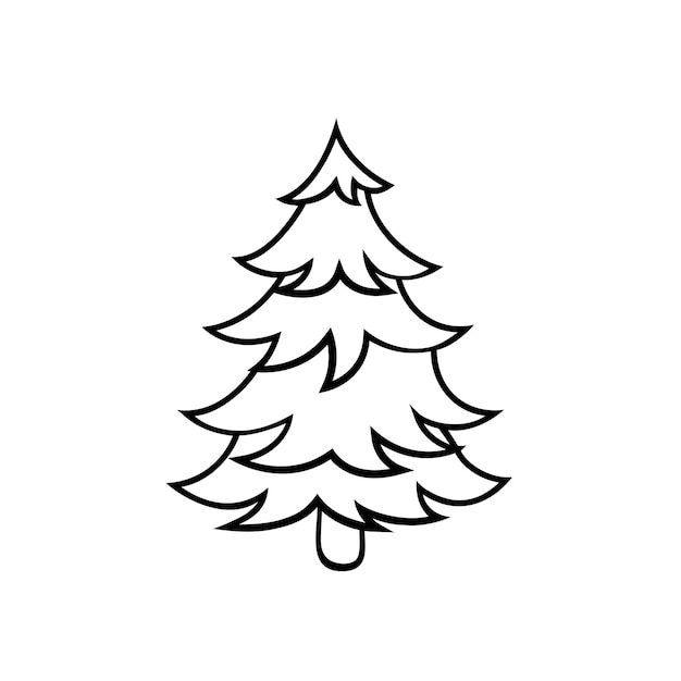 Fir tree black line icon Pine sketch illustration isolated on white background Outline simple vector drawing Abstract doodle fir tree illustration Winter line icon