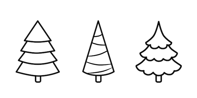 Fir tree black line icon set Pine illustration