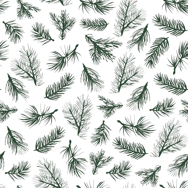 Fir tree branch vector seamless pattern