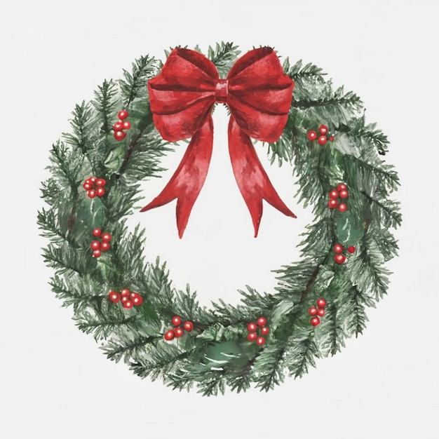 fir wreath with red bow vector