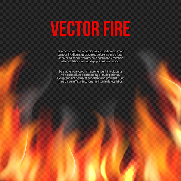 Fire background. Light of blazing flame on transparent explosion template