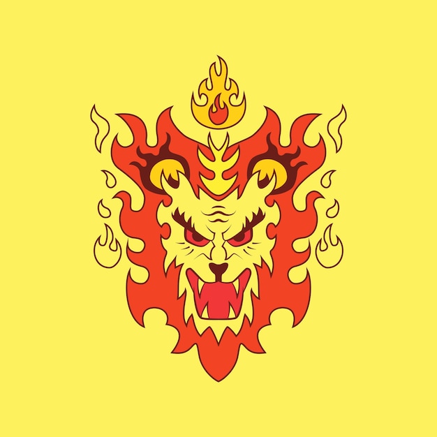 fire and beast lion illustration. animal, cartoon, character and mascot style