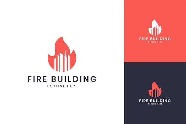 Fire building negative space logo design