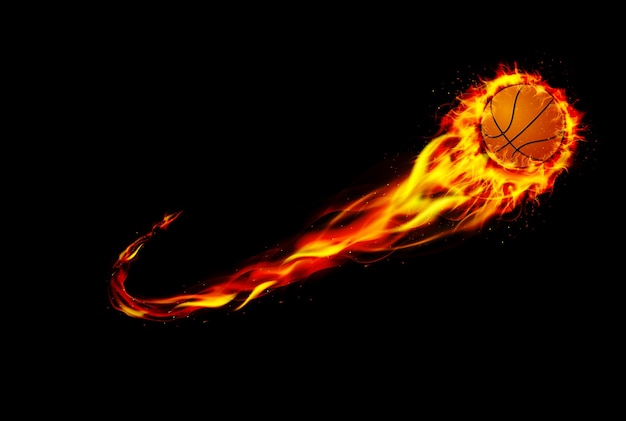 Fire burning basketball with background black