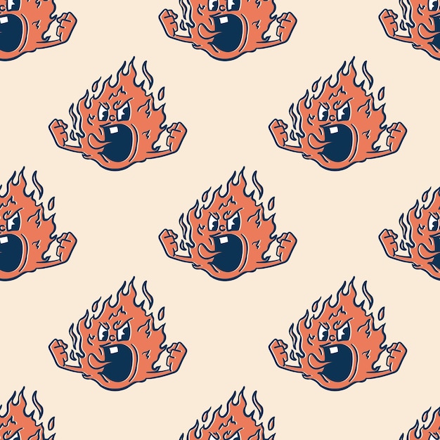 Fire cartoon character illustration seamless pattern