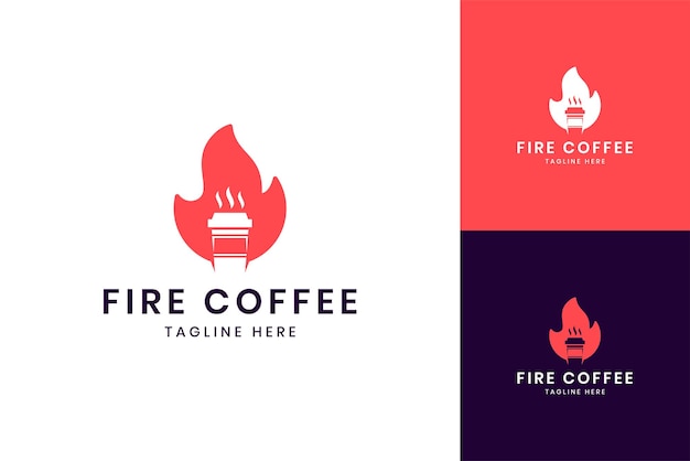 Fire coffee negative space logo design