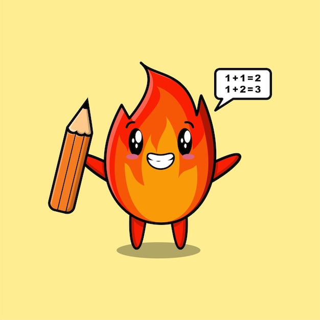 Fire cute cartoon clever student with pencil style design