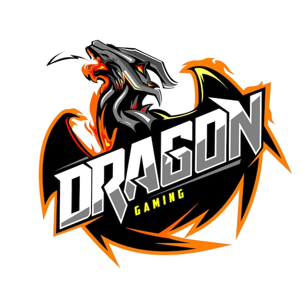 fire dragon mascot character for gaming esport logo design