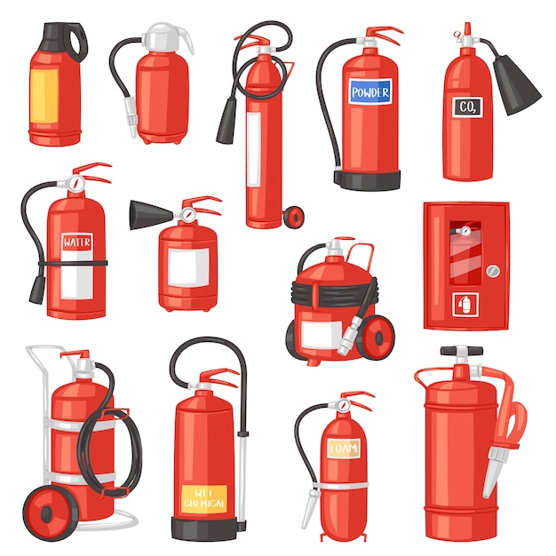 Fire extinguisher  fire-extinguisher for safety and protection to extinguish fire illustration set of extinguishing equipment of firefighter  on white background