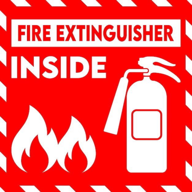 Fire extinguisher sign, In case of fire break glass vector sign and label