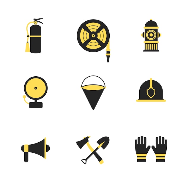 Fire fighter and emergency rescue icons set vector illustration for mobile, web and applications.