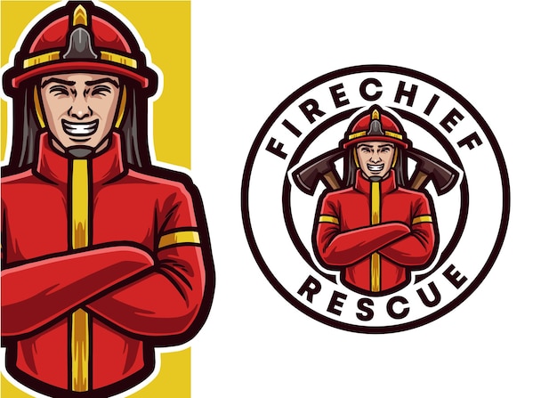 Fire Fighter Mascot Logo Illustration