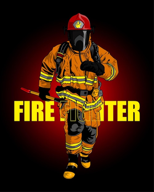 Fire fighter with axe illutration